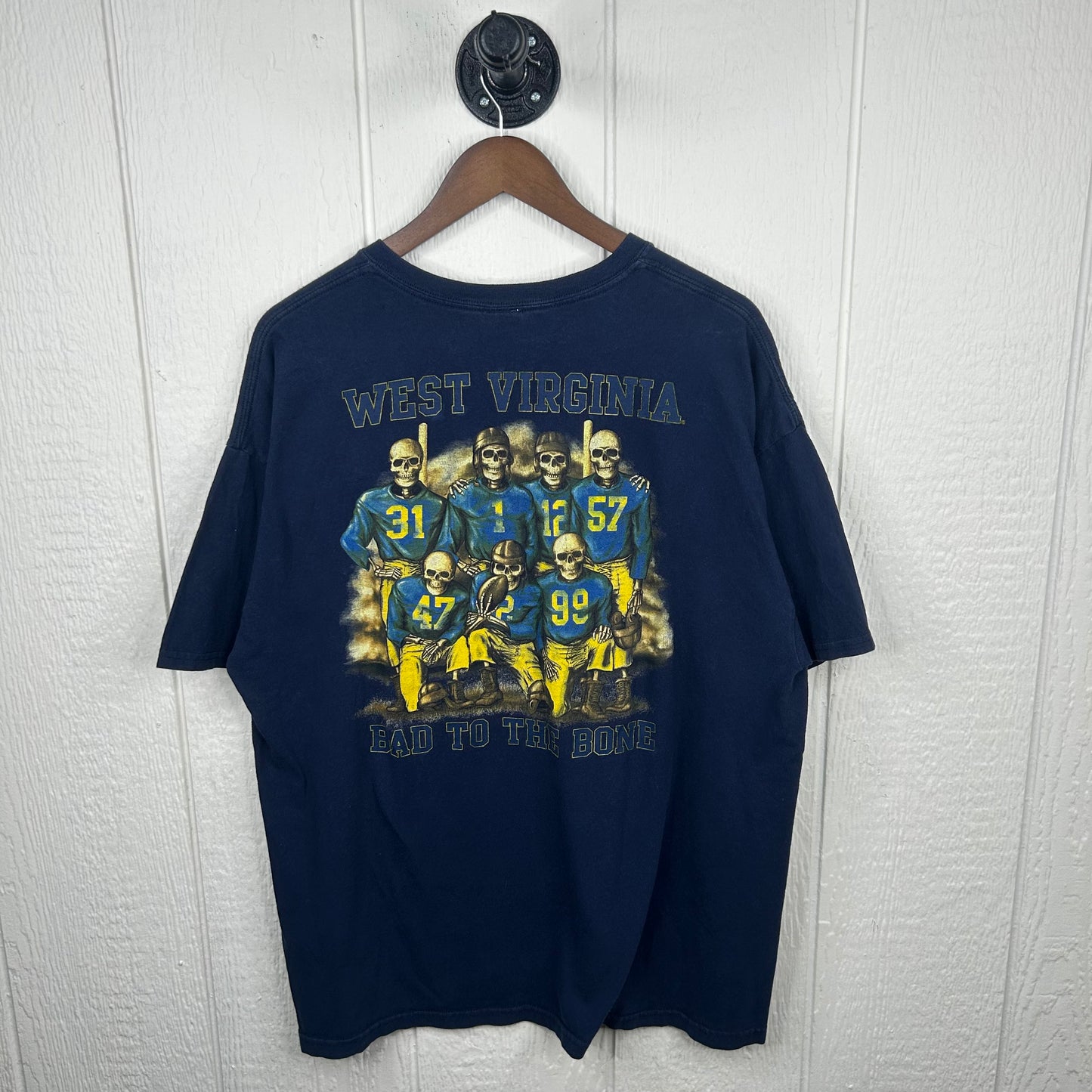 Y2K Mountaineer Football 'Bad to the Bone' Skeleton Graphic Tee (XL)