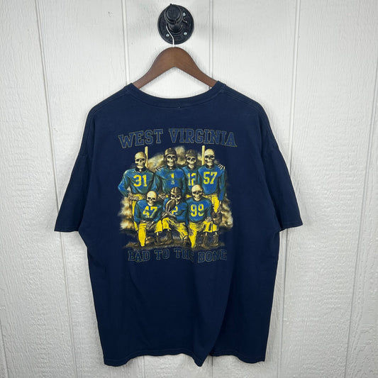 Y2K Mountaineer Football 'Bad to the Bone' Skeleton Graphic Tee (XL)