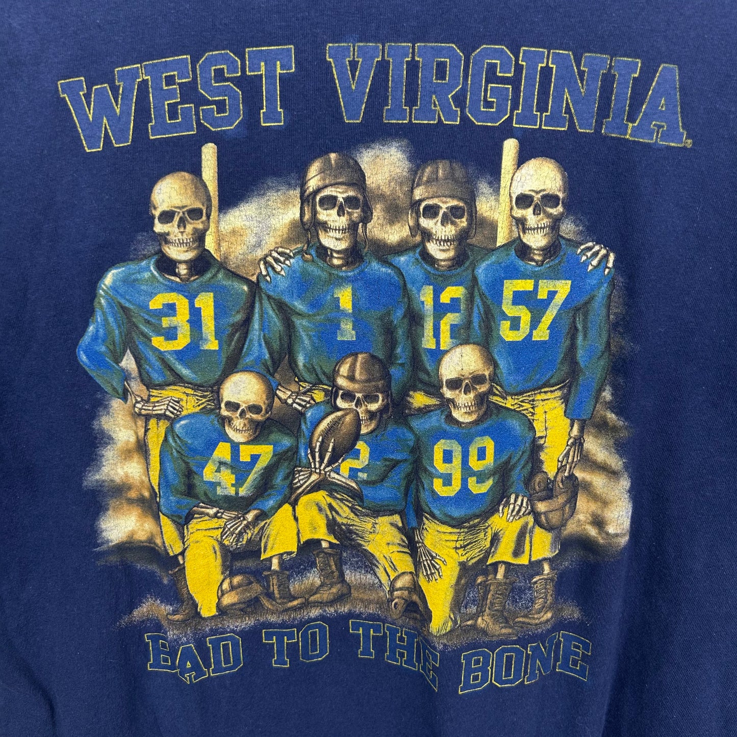 Y2K Mountaineer Football 'Bad to the Bone' Skeleton Graphic Tee (XL)