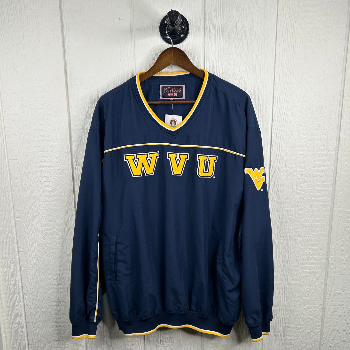 Y2K Embroidered Navy WVU V-Neck Windbreaker (XXL)