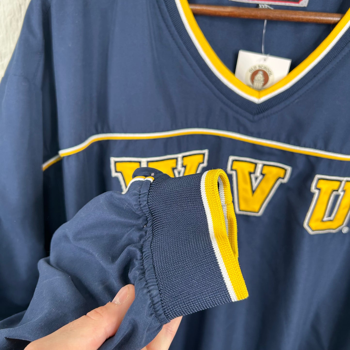 Y2K Embroidered Navy WVU V-Neck Windbreaker (XXL)