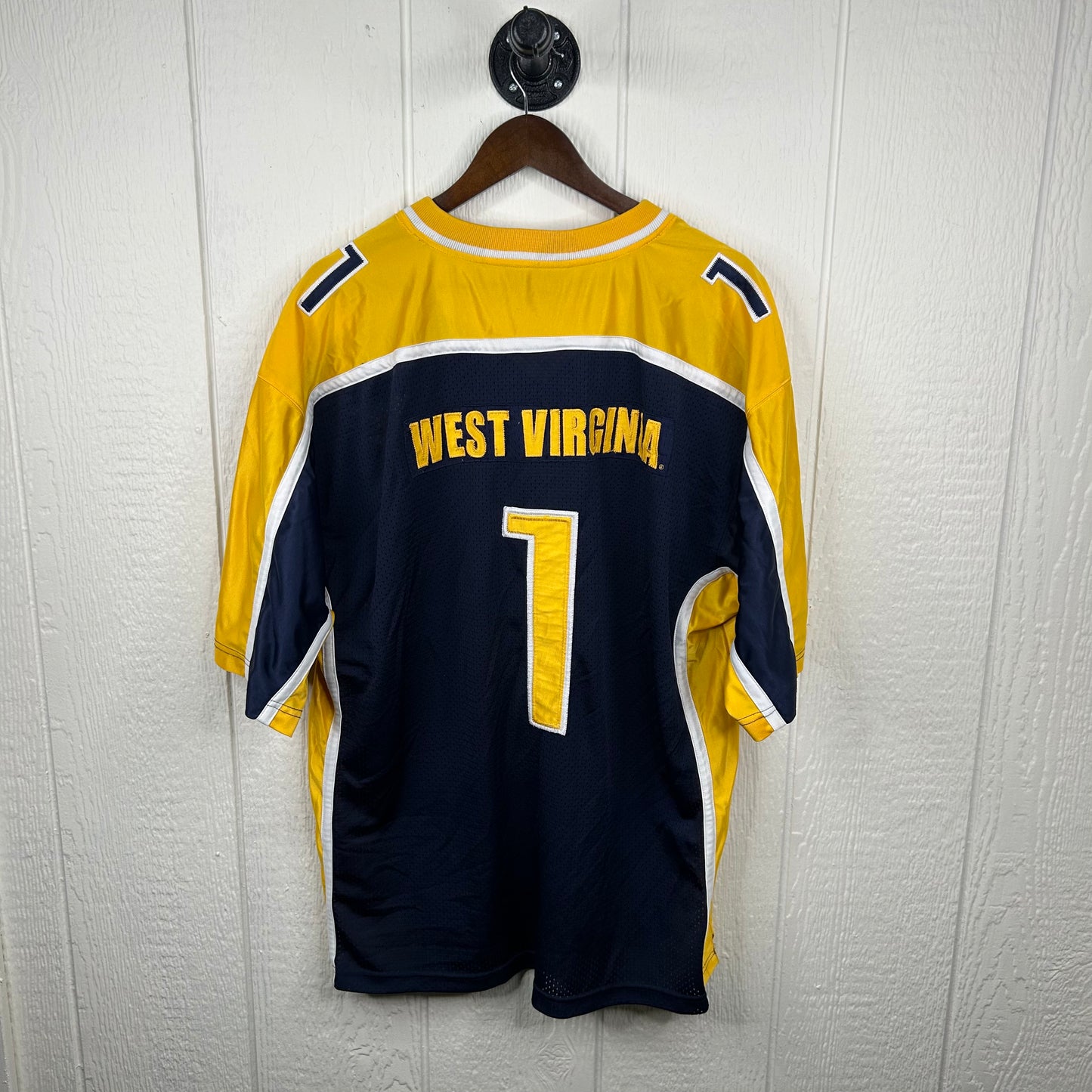 Vintage y2k WVU Number 1 Gold & Navy Jersey (XXL)