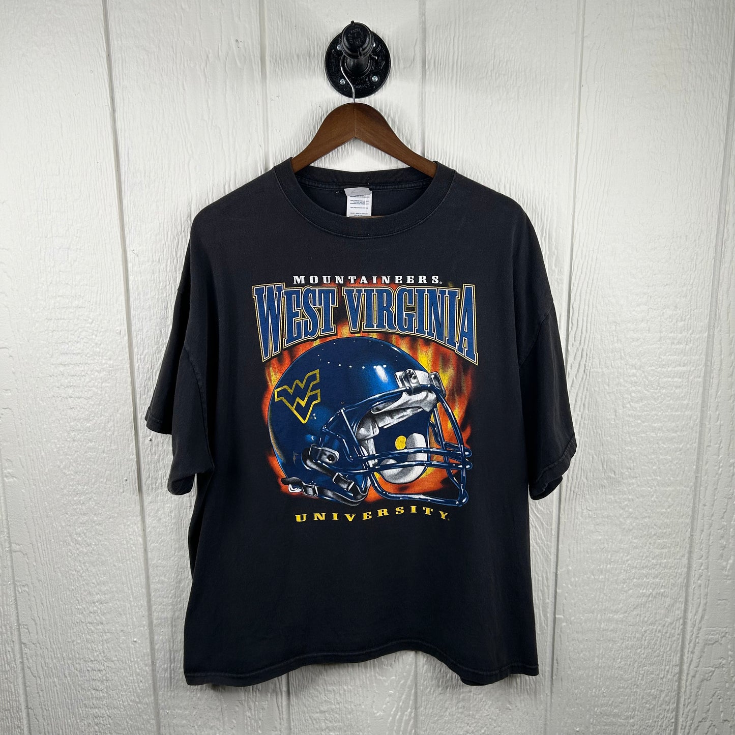 Vintage 90's West Virginia University Football Flame Helmet Tee (XXL)