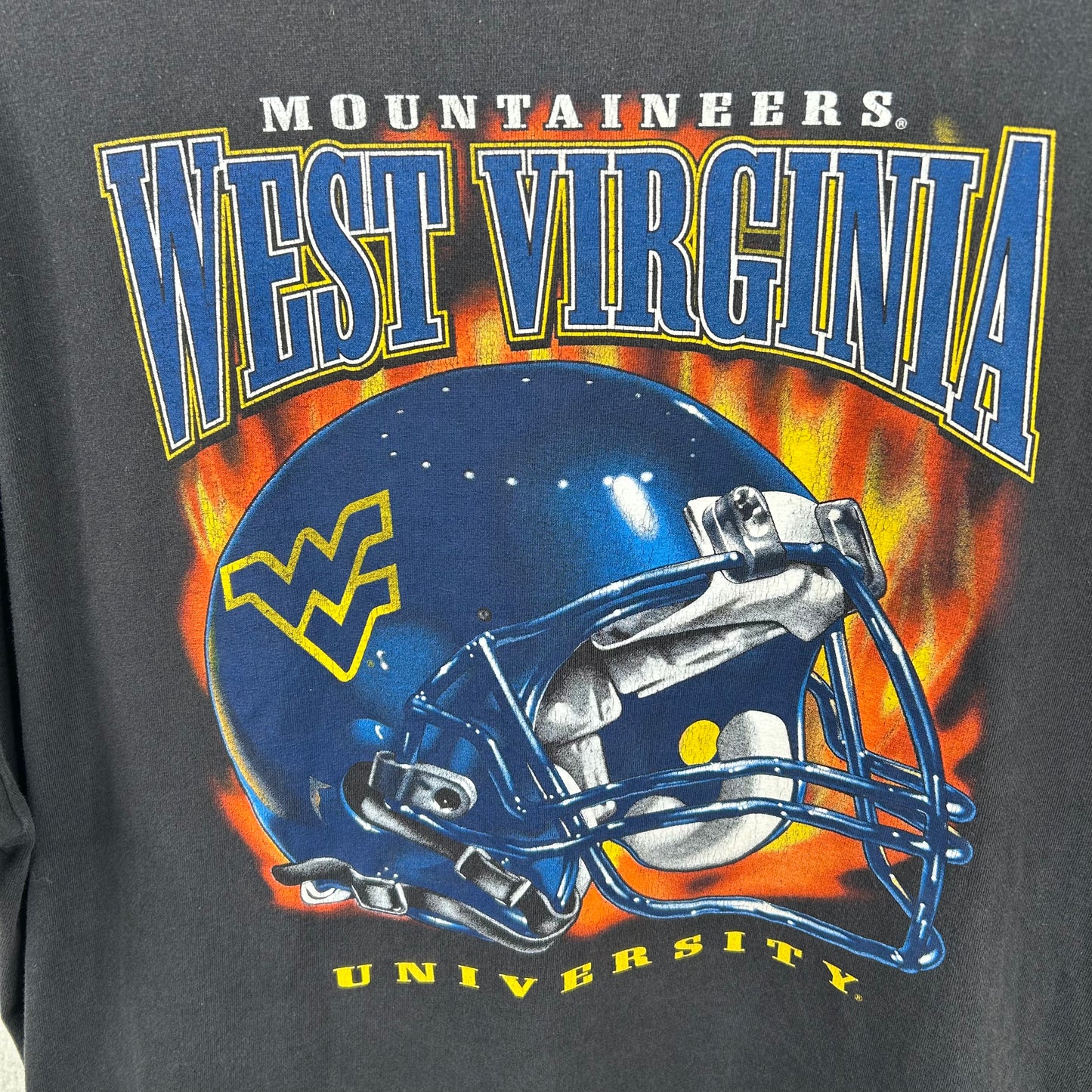 Vintage 90's West Virginia University Football Flame Helmet Tee (XXL)