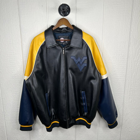Y2K WVU Mountaineers Leather Bomber Jacket (L)