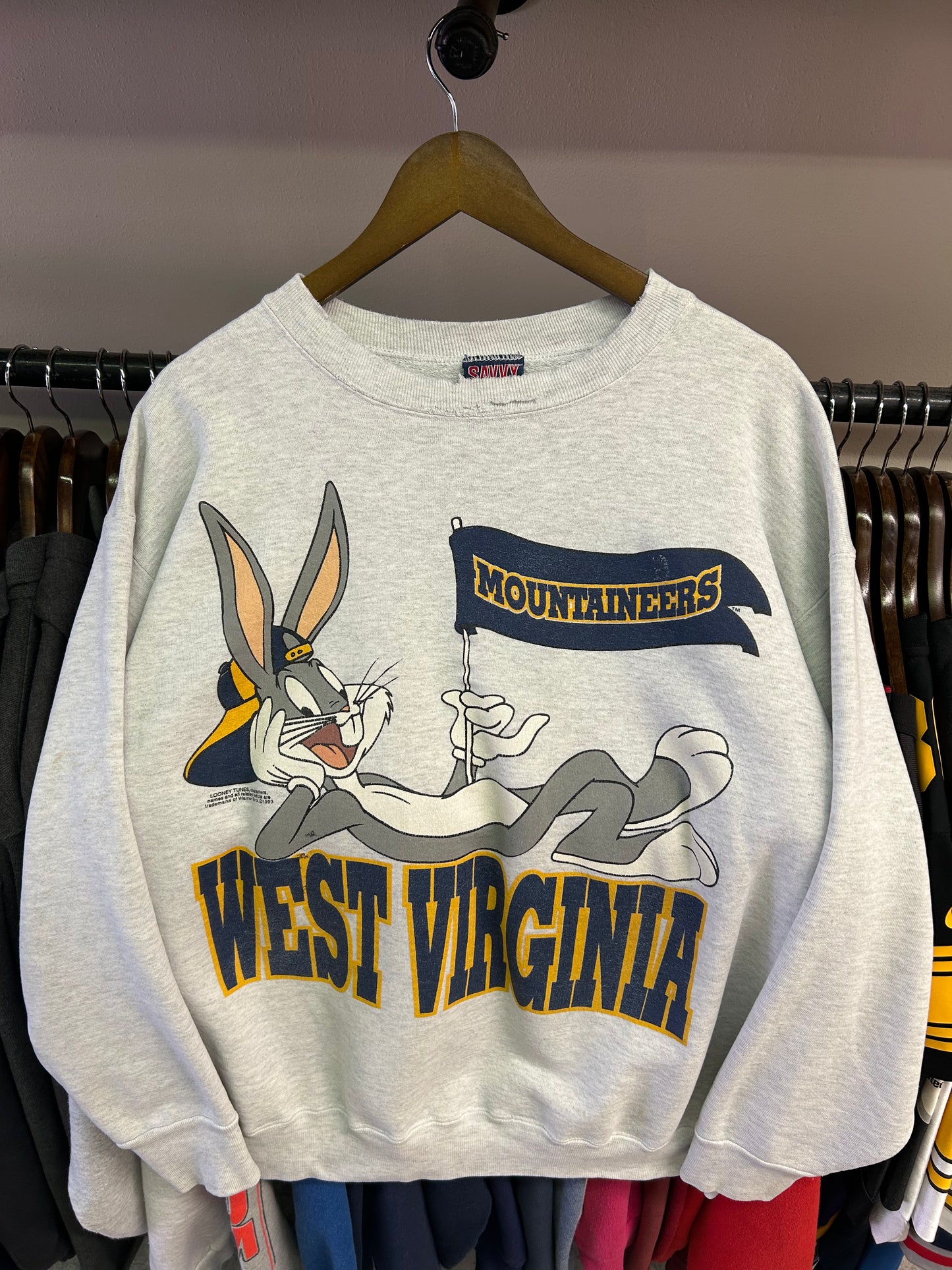 Vintage 90's WVU Mountaineers x Bugs Bunny Crewneck (XL)