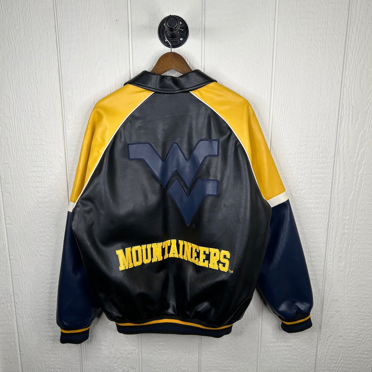Y2K WVU Mountaineers Leather Bomber Jacket (L)
