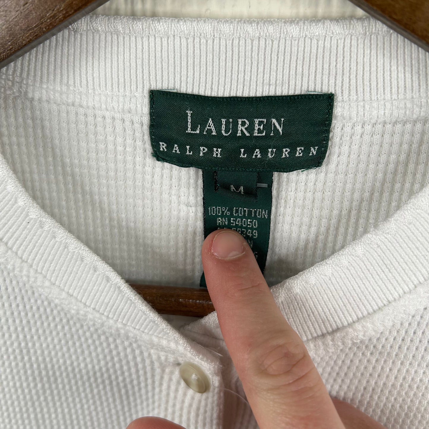 Vintage Ralph Lauren White Thermal Long Sleeve (M)