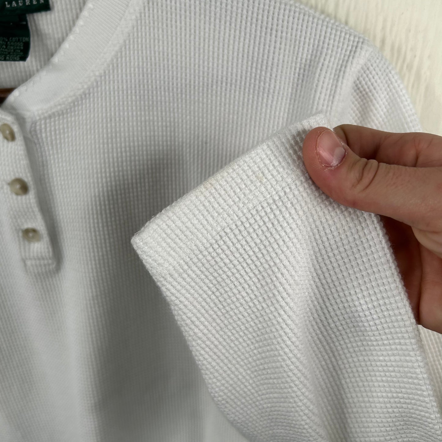 Vintage Ralph Lauren White Thermal Long Sleeve (M)