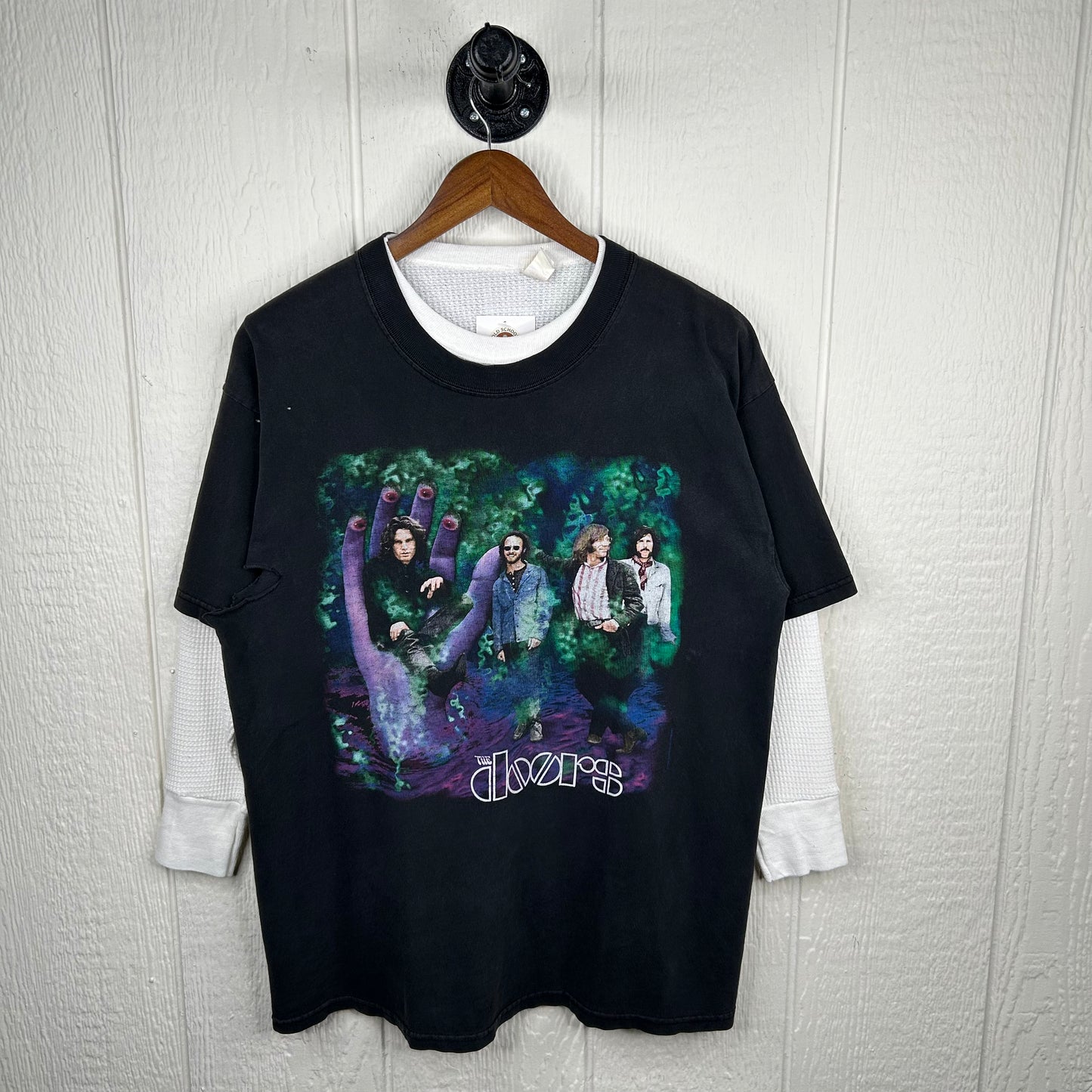 Vintage 90's Three Doors Down x Waffle Print Thermal Lined Tee (L)
