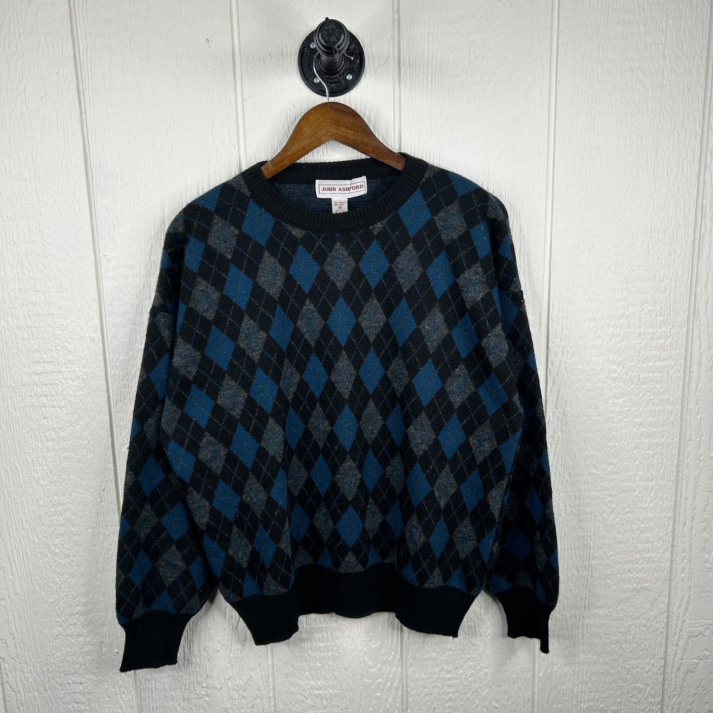 Y2K Wool and Acrylic Diamond Pattern Sweater (M)
