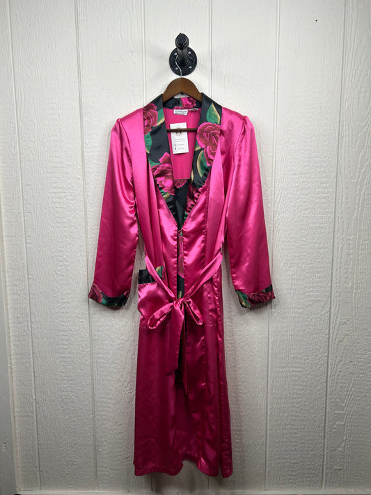 Vintage 90's Pink Rose Silk Dress & Robe Set (L)