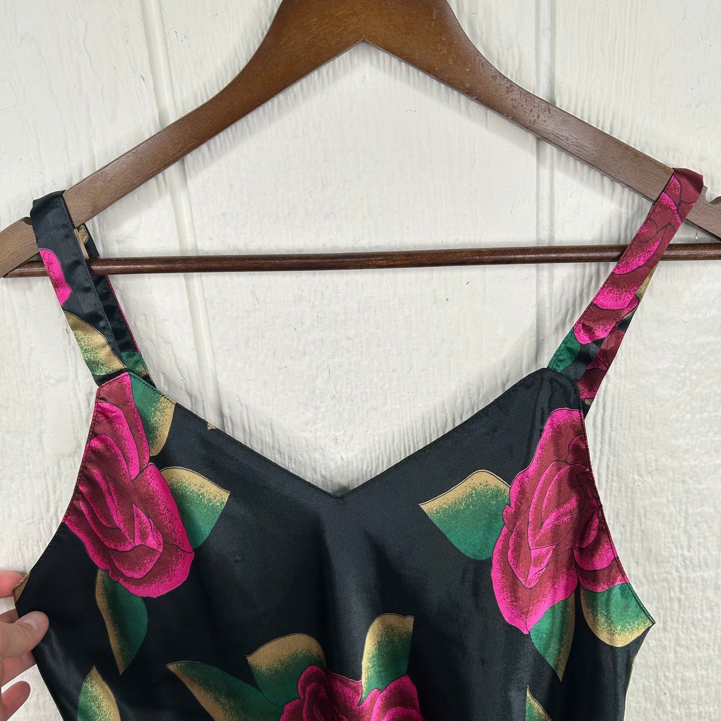 Vintage 90's Pink Rose Silk Dress & Robe Set (L)