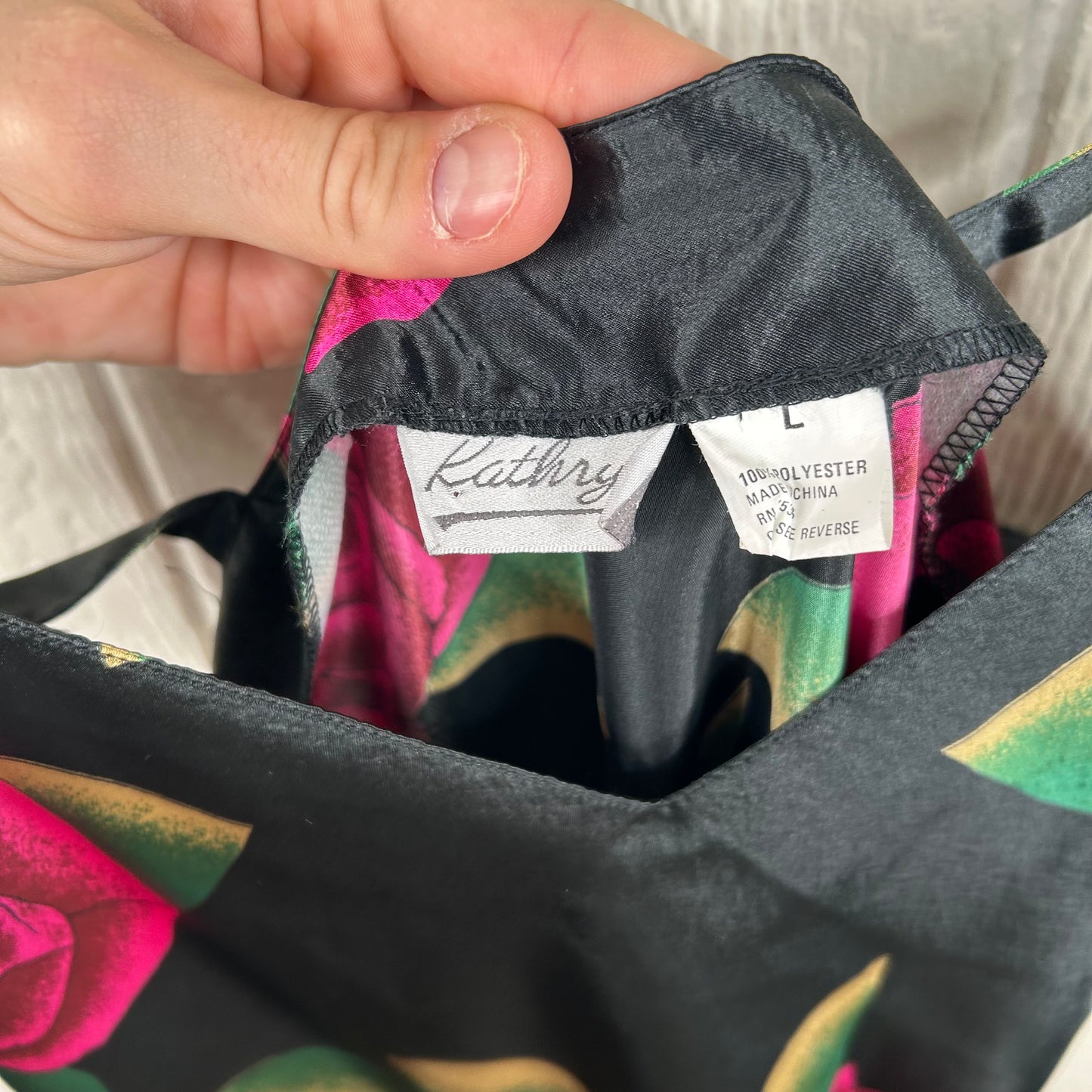 Vintage 90's Pink Rose Silk Dress & Robe Set (L)