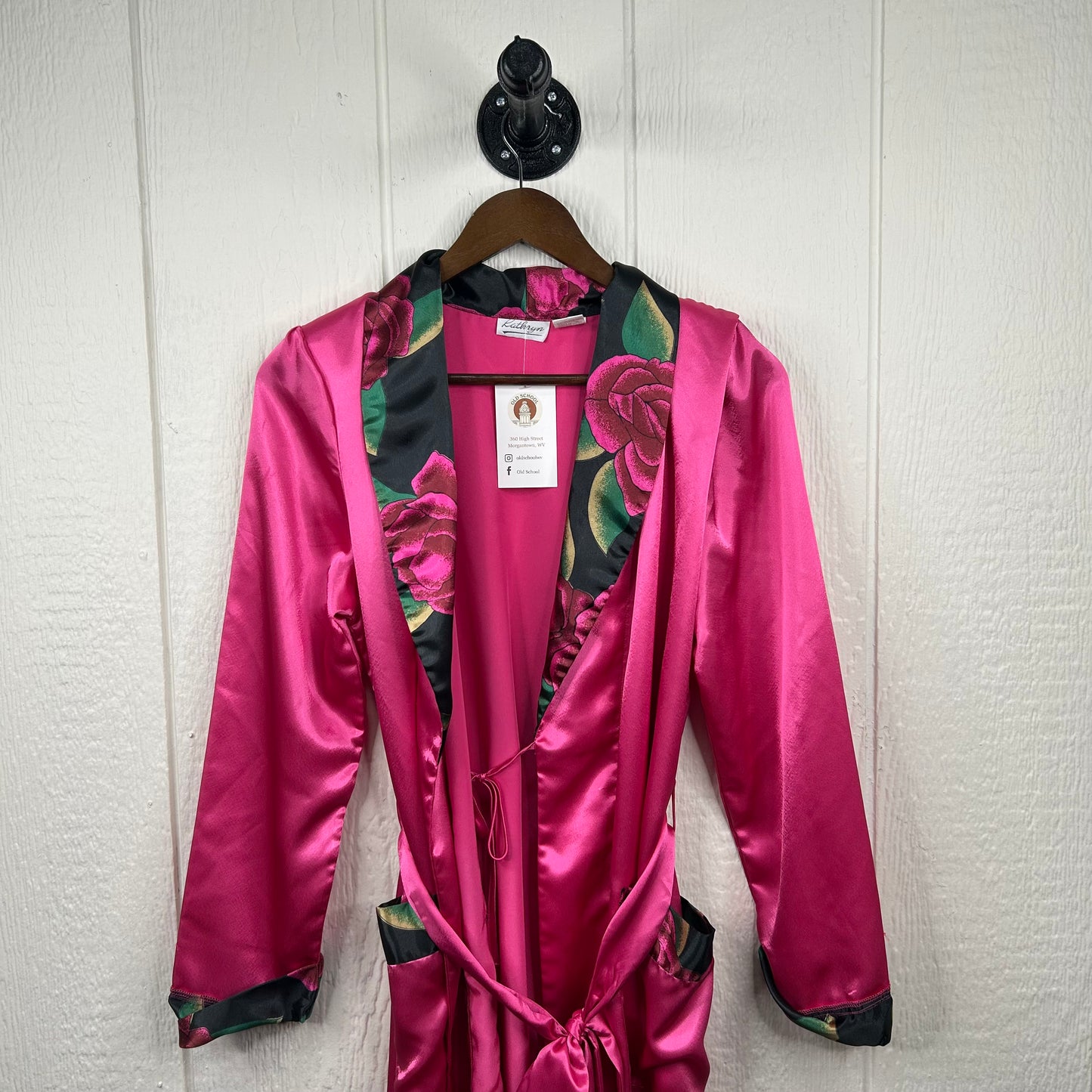 Vintage 90's Pink Rose Silk Dress & Robe Set (L)