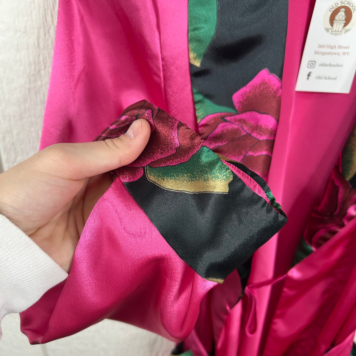 Vintage 90's Pink Rose Silk Dress & Robe Set (L)