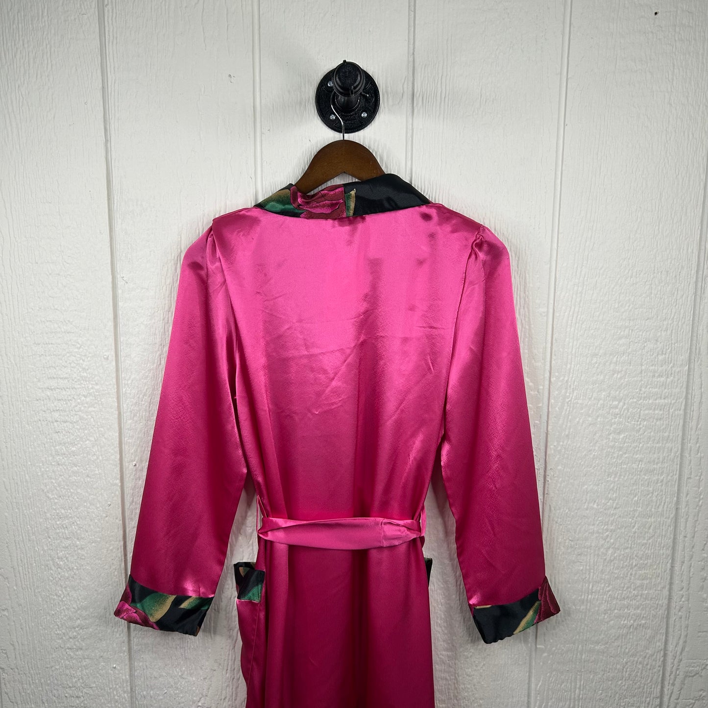 Vintage 90's Pink Rose Silk Dress & Robe Set (L)