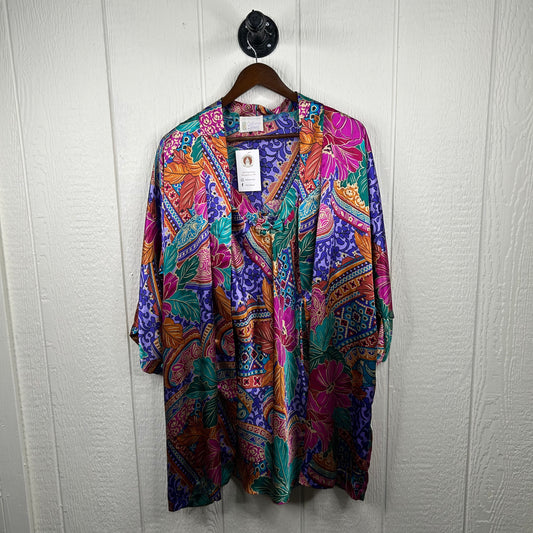 Vintage 80's Retro Pattern Silk Dress & Robe Sleep Set (M)