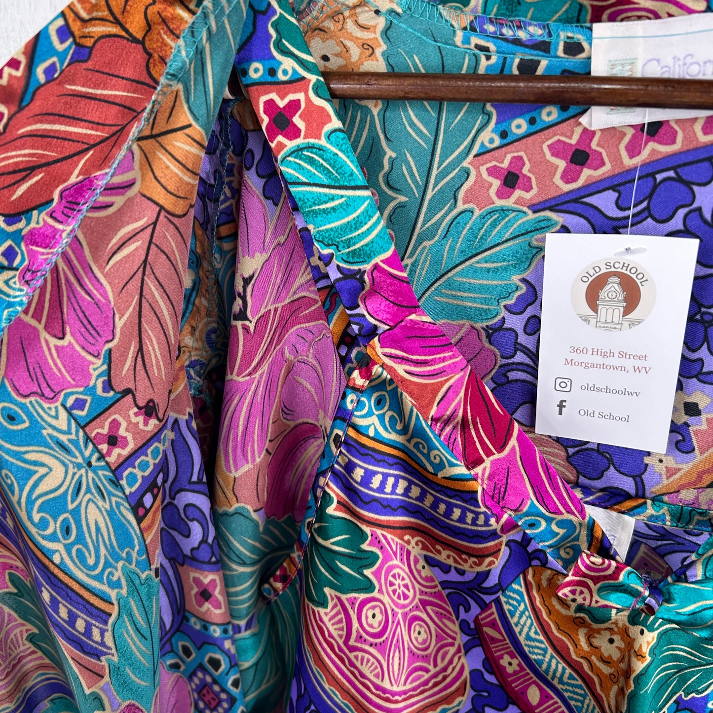 Vintage 80's Retro Pattern Silk Dress & Robe Sleep Set (M)