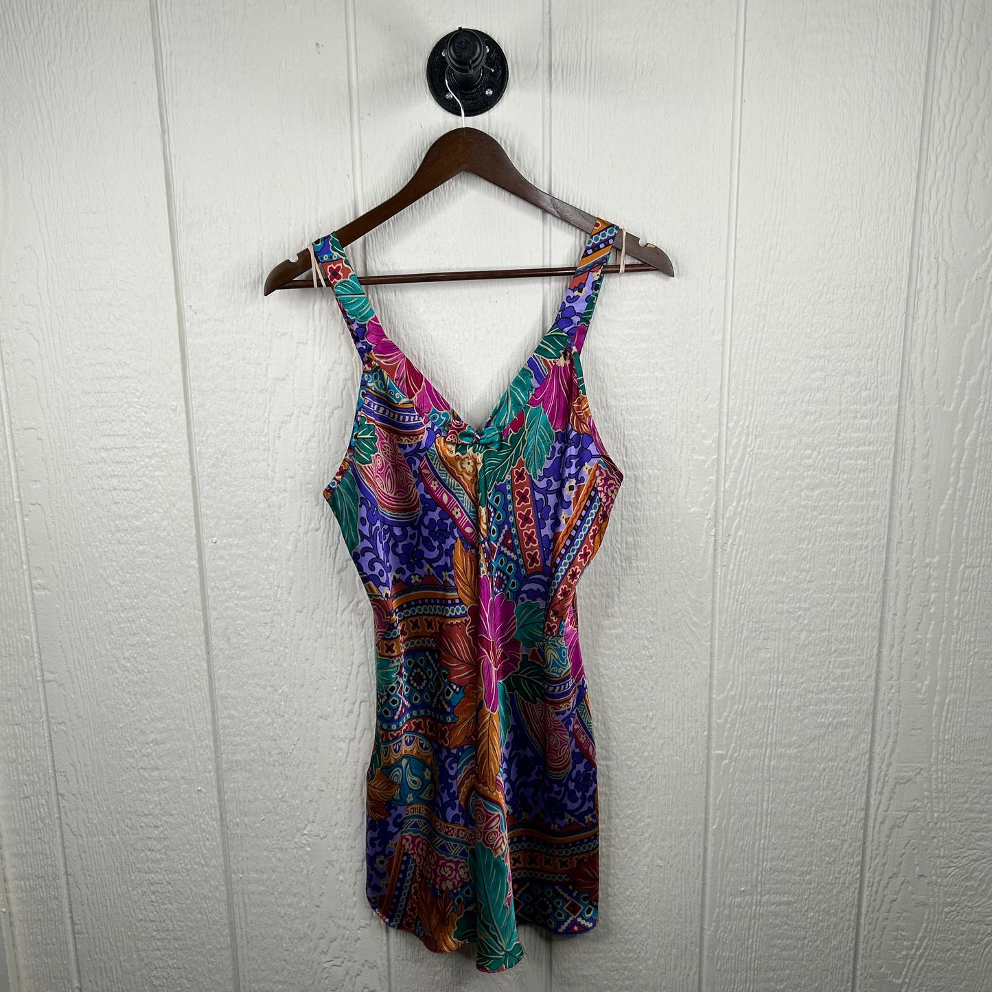 Vintage 80's Retro Pattern Silk Dress & Robe Sleep Set (M)