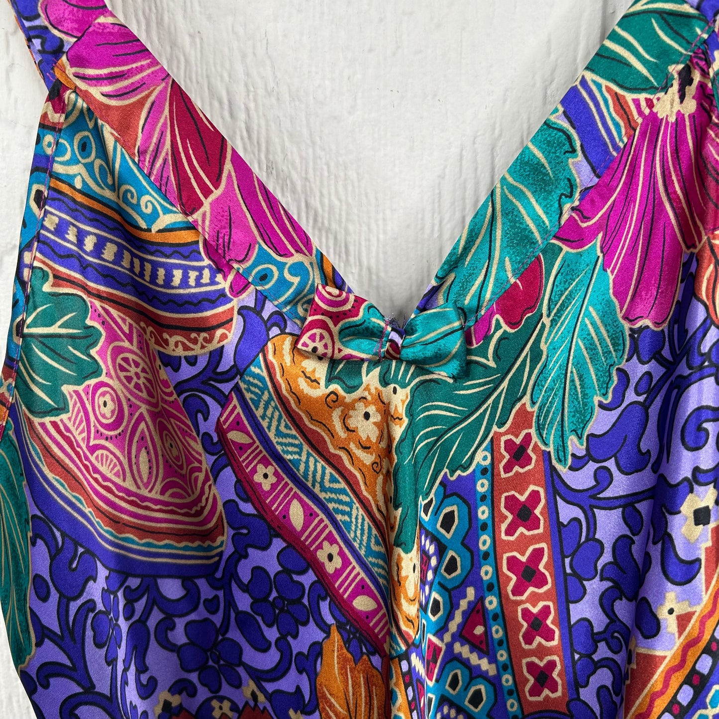 Vintage 80's Retro Pattern Silk Dress & Robe Sleep Set (M)