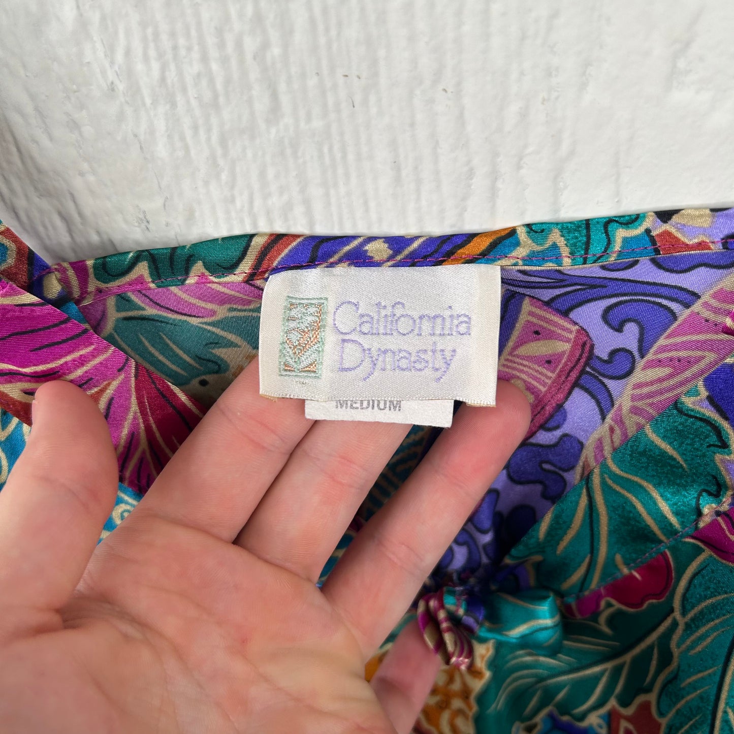 Vintage 80's Retro Pattern Silk Dress & Robe Sleep Set (M)