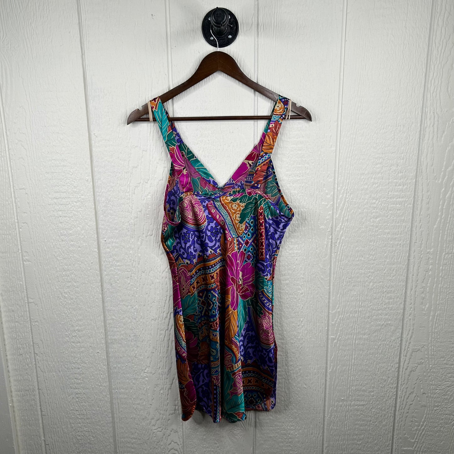 Vintage 80's Retro Pattern Silk Dress & Robe Sleep Set (M)