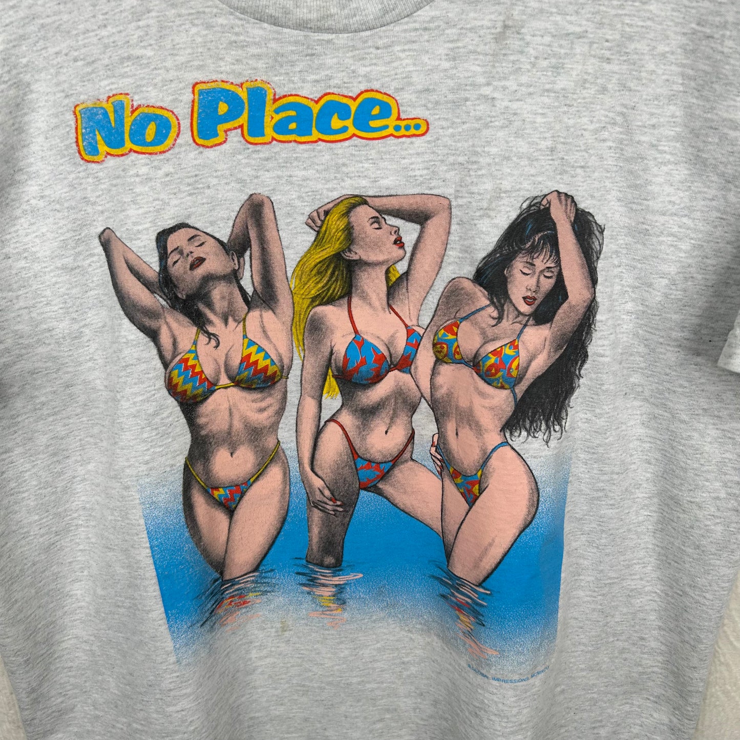 90's 'No Place Butt.." Bikini Models Double Sided Graphic Tee (L)