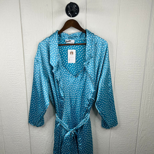 Vintage 80's Blue Polka Dot Full Length Silk Dress & Robe Set (S)