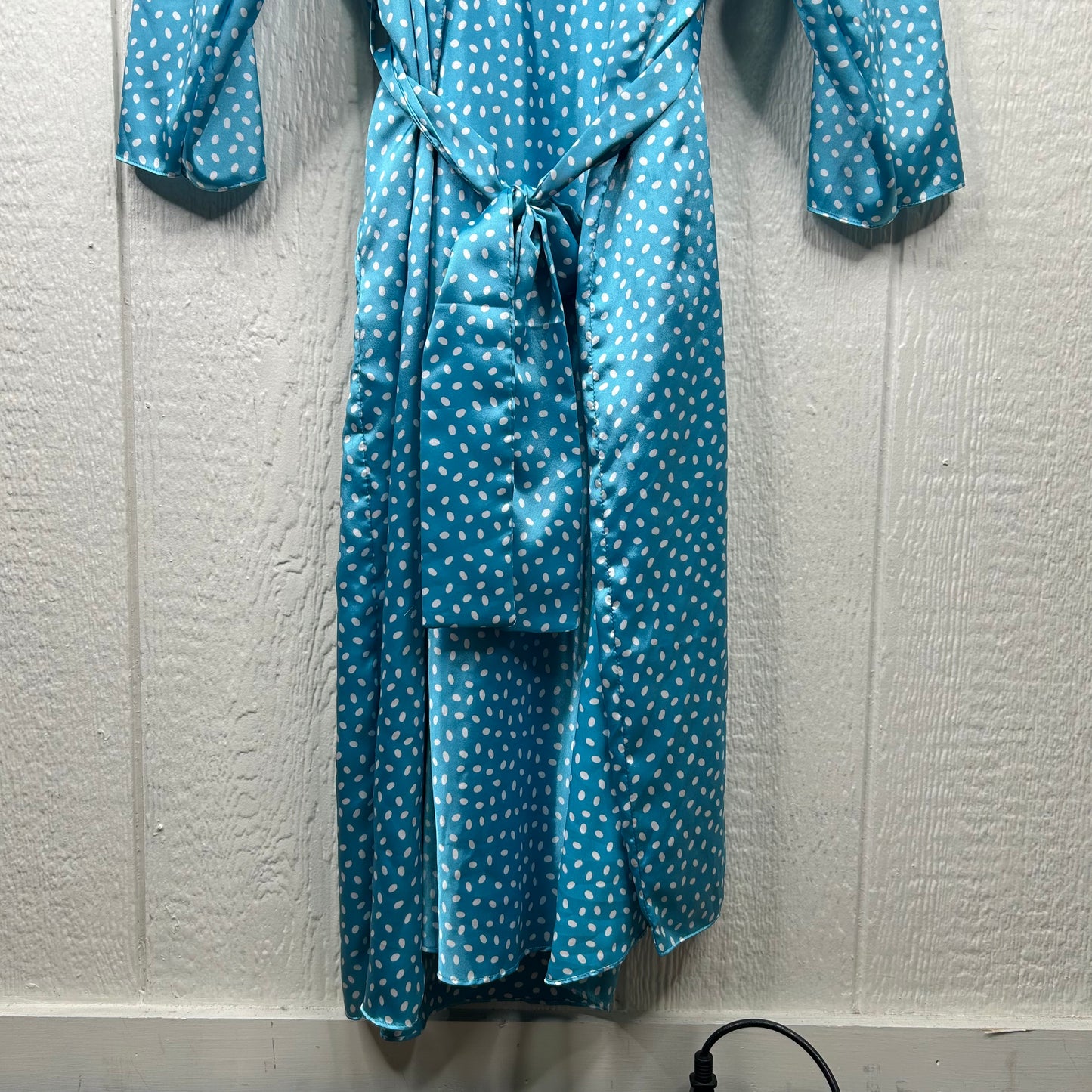 Vintage 80's Blue Polka Dot Full Length Silk Dress & Robe Set (S)