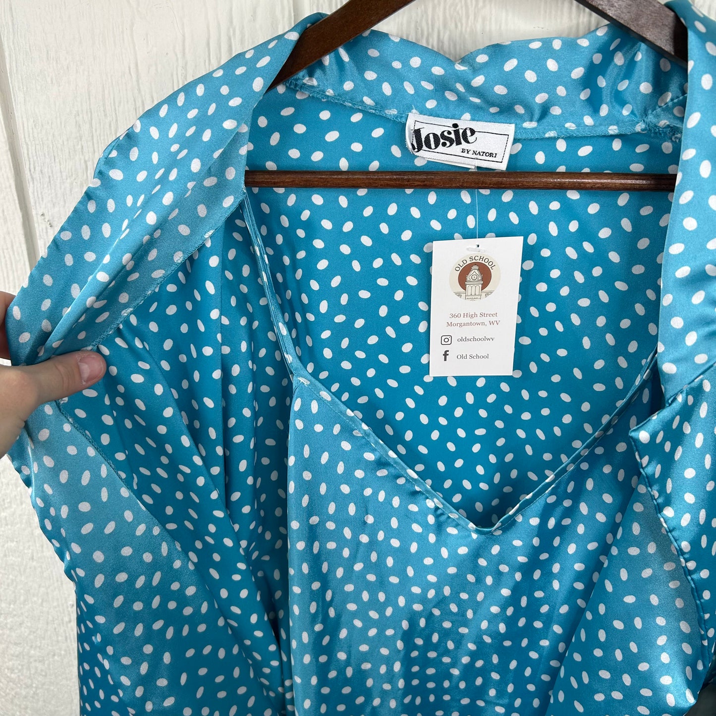 Vintage 80's Blue Polka Dot Full Length Silk Dress & Robe Set (S)