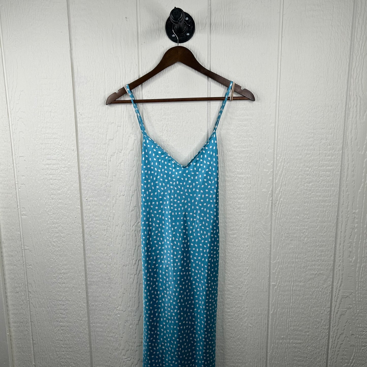 Vintage 80's Blue Polka Dot Full Length Silk Dress & Robe Set (S)