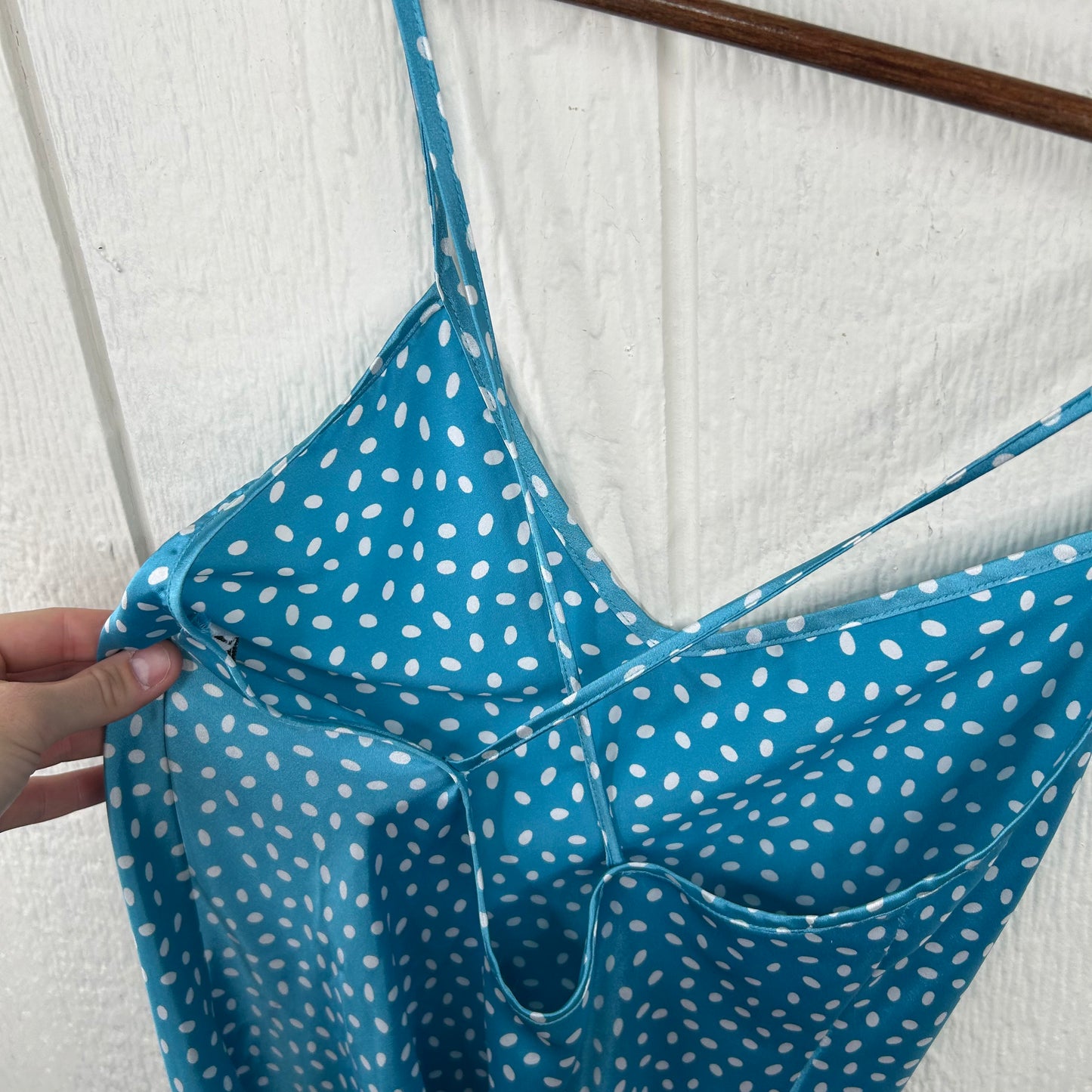 Vintage 80's Blue Polka Dot Full Length Silk Dress & Robe Set (S)