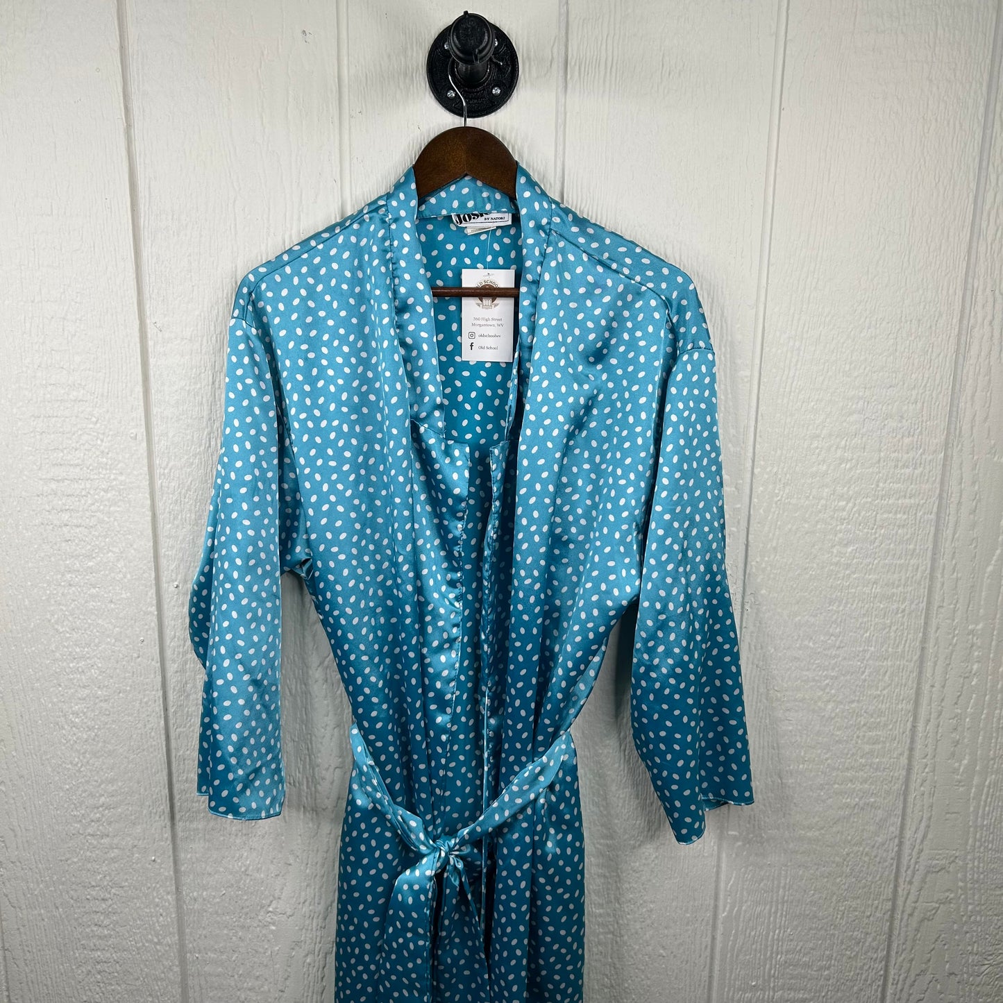 Vintage 80's Blue Polka Dot Full Length Silk Dress & Robe Set (S)