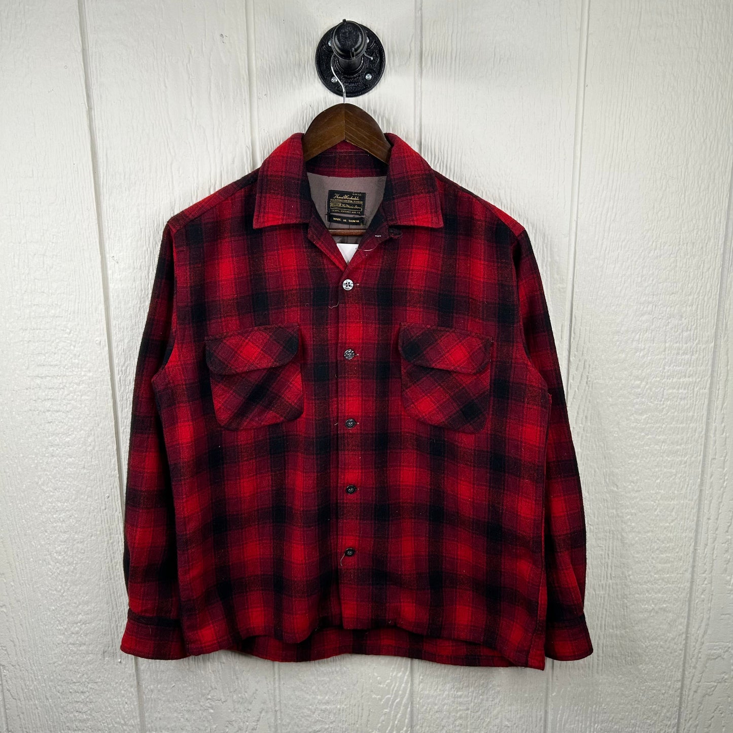 Vintage 80's Sears Plaid Wool Button-Up Flannel (S)