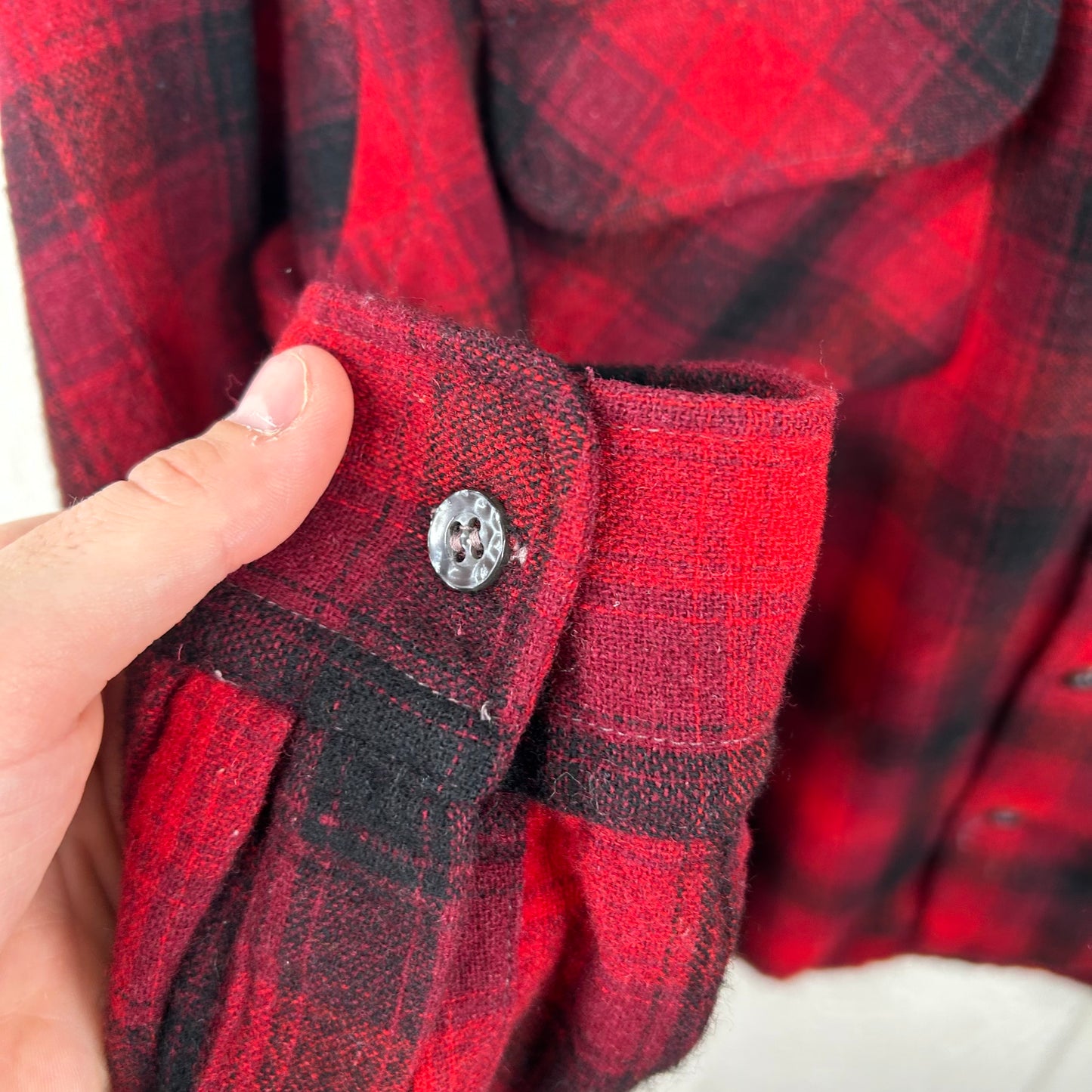 Vintage 80's Sears Plaid Wool Button-Up Flannel (S)