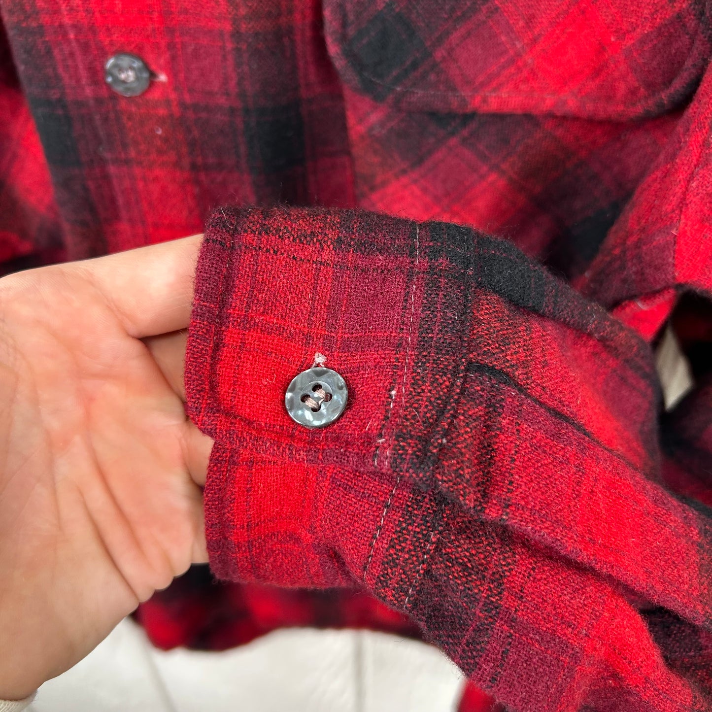 Vintage 80's Sears Plaid Wool Button-Up Flannel (S)