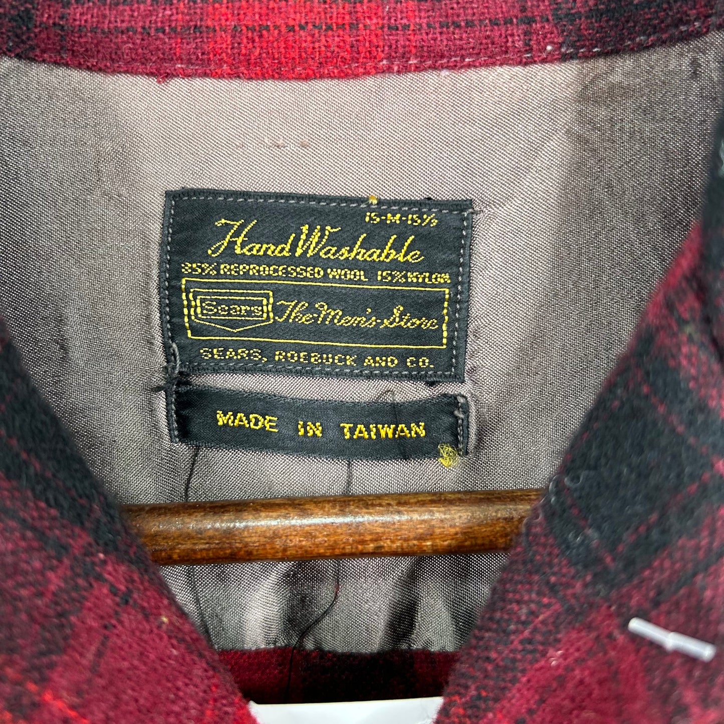 Vintage 80's Sears Plaid Wool Button-Up Flannel (S)