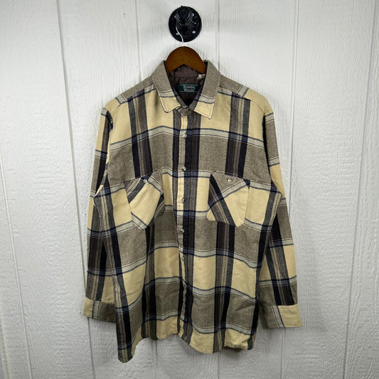 Vintage 90's Yellow Plaid Button-Up Flannel (XL)