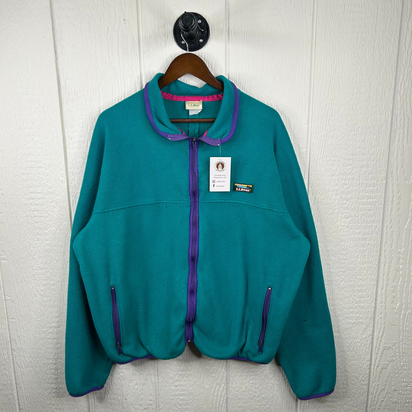 Vintage 90's Teal LLBean Full-Zip Fleece Jacket (XL)