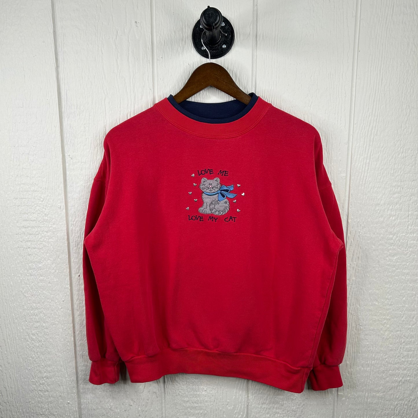 Vintage 90's Love Me Love My Cat Embroidered Crewneck (M)