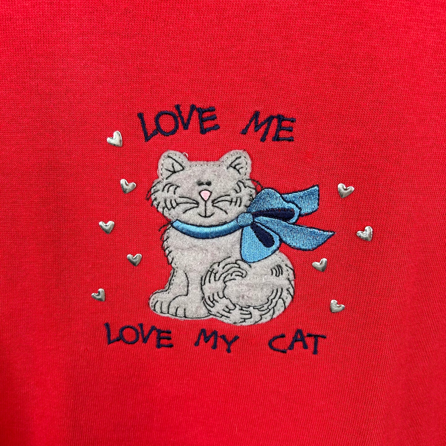 Vintage 90's Love Me Love My Cat Embroidered Crewneck (M)