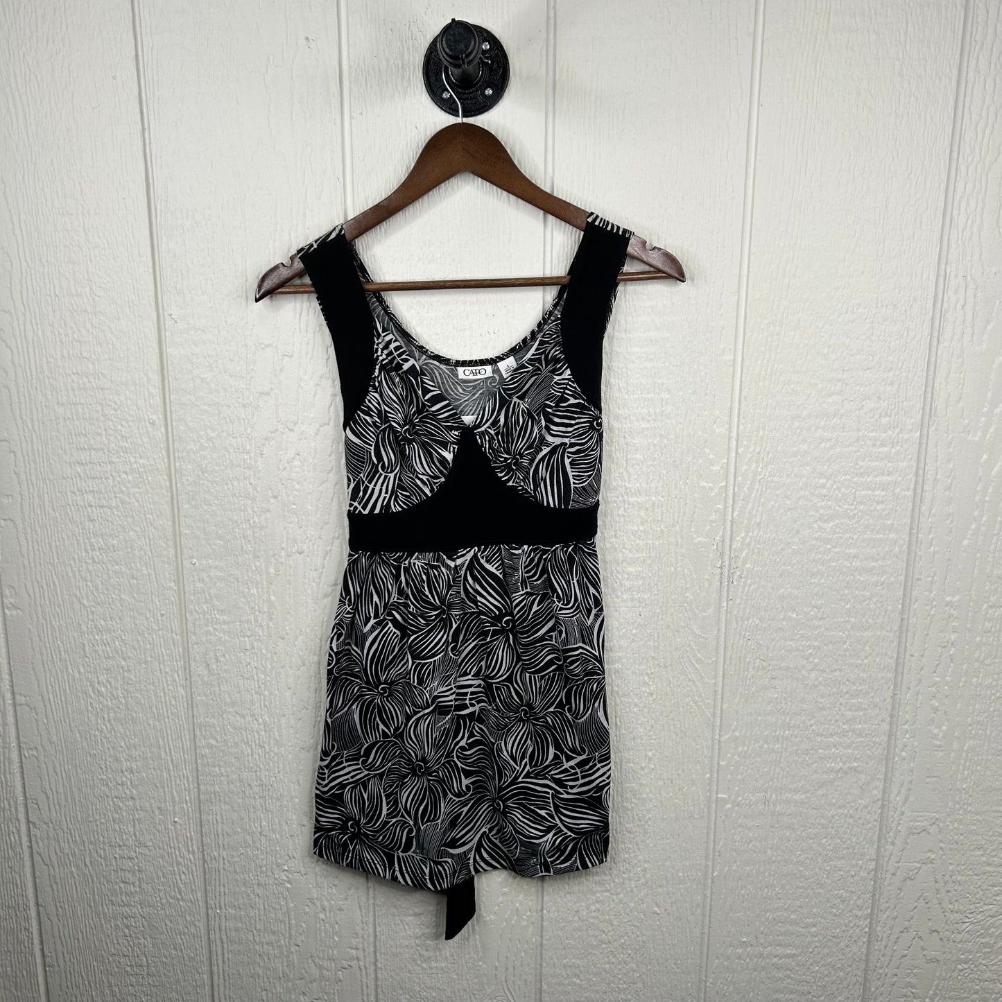 Y2K Black & White Floral Pattern Babydoll Tank (S)