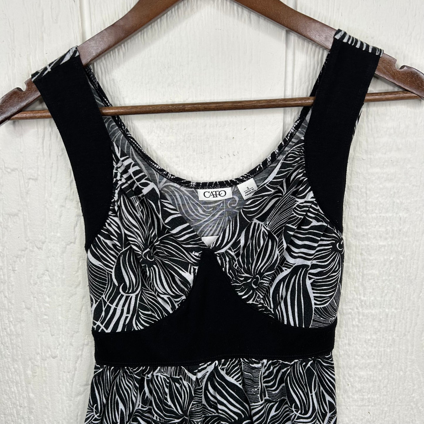 Y2K Black & White Floral Pattern Babydoll Tank (S)