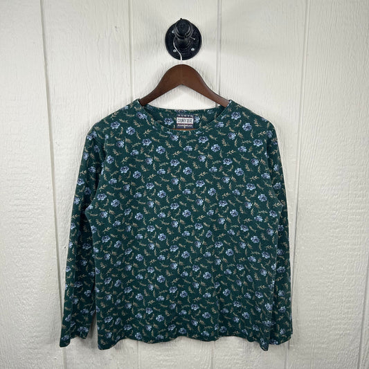 Vintage 90's Blue Flower Pattern Long Sleeve Tee (M)