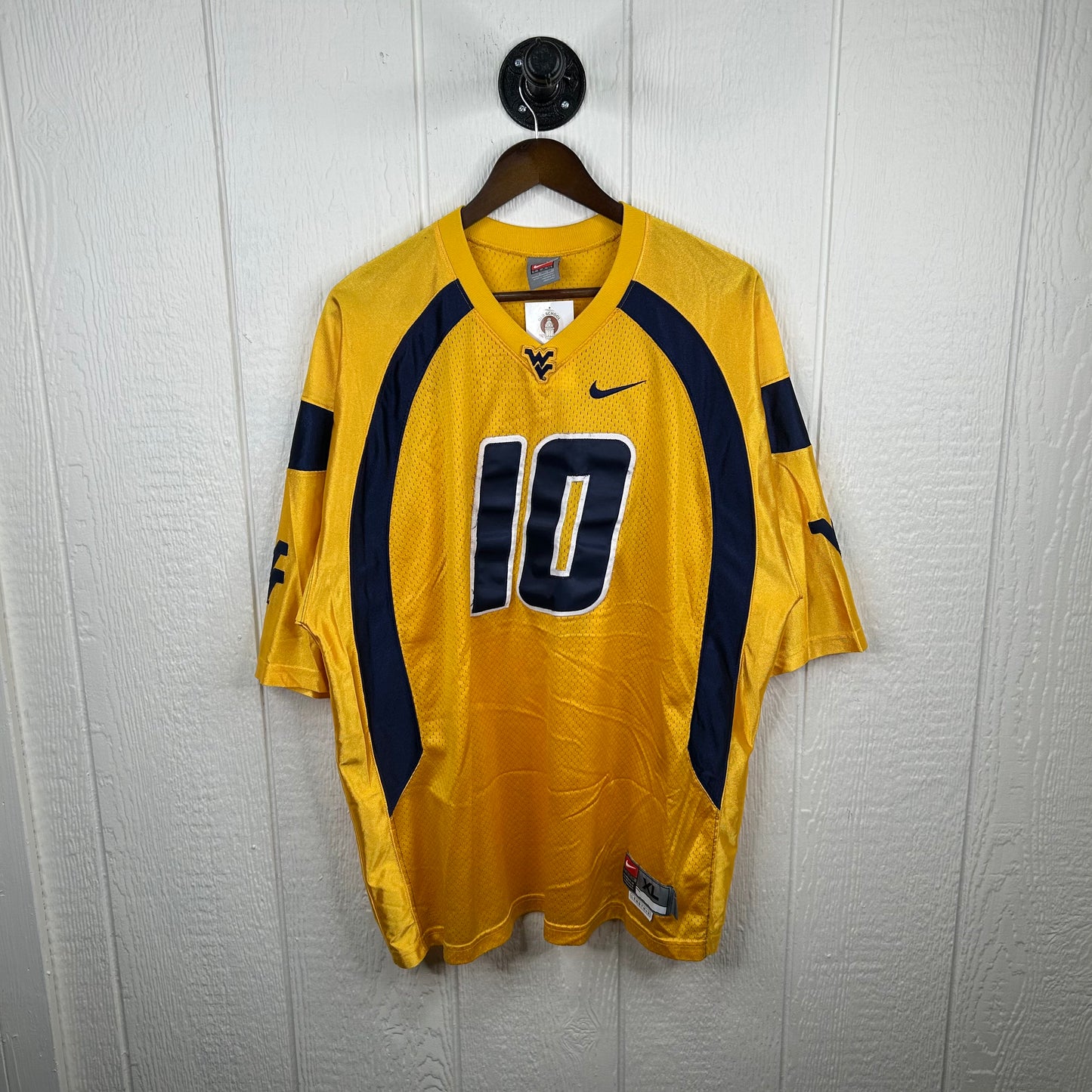 Y2K WVU Number 10 Gold Nike Football Jersey (XL)