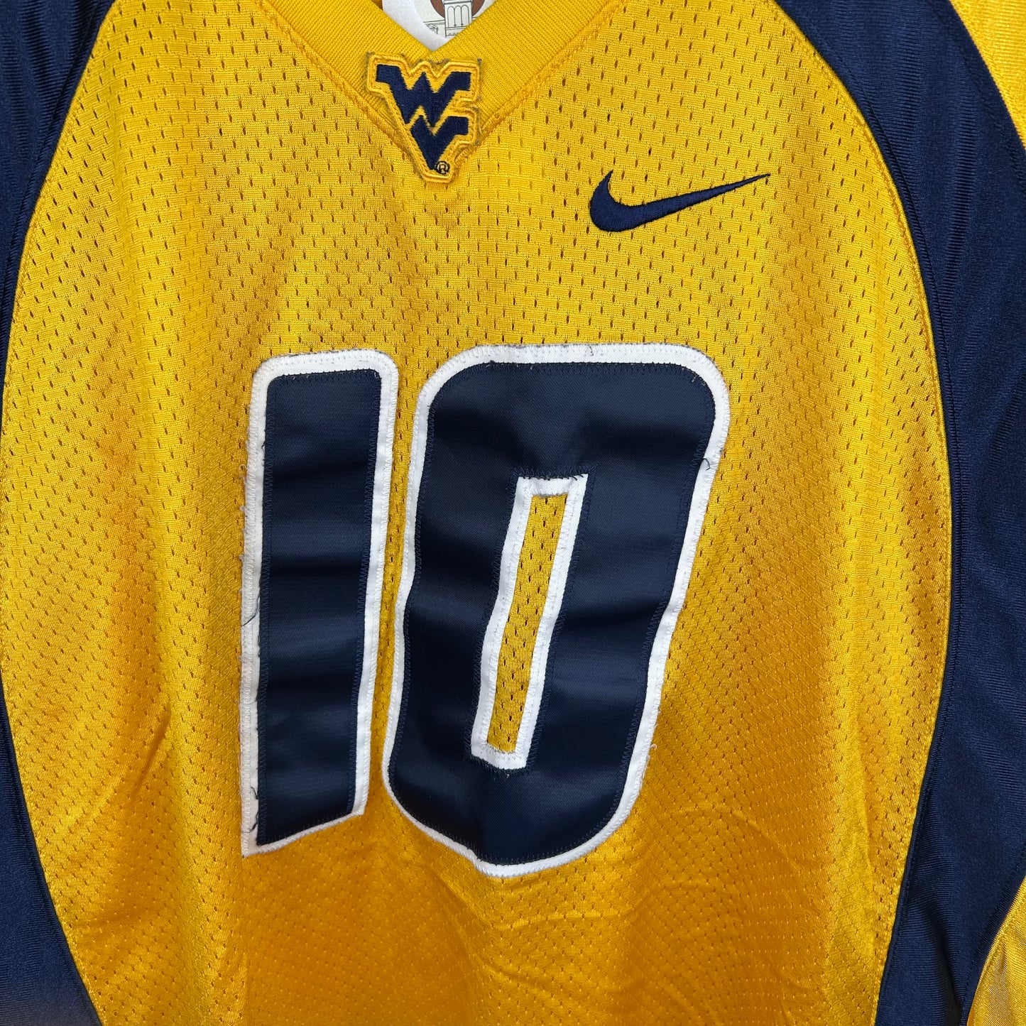 Y2K WVU Number 10 Gold Nike Football Jersey (XL)