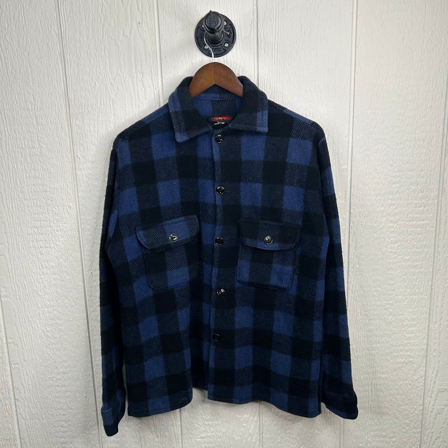 Vintage 80's Blue & Black Wool Button-Up Flannel (M)