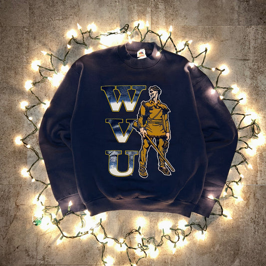Vintage 90s WVU Mountaineer Spell Out Crewneck (L)