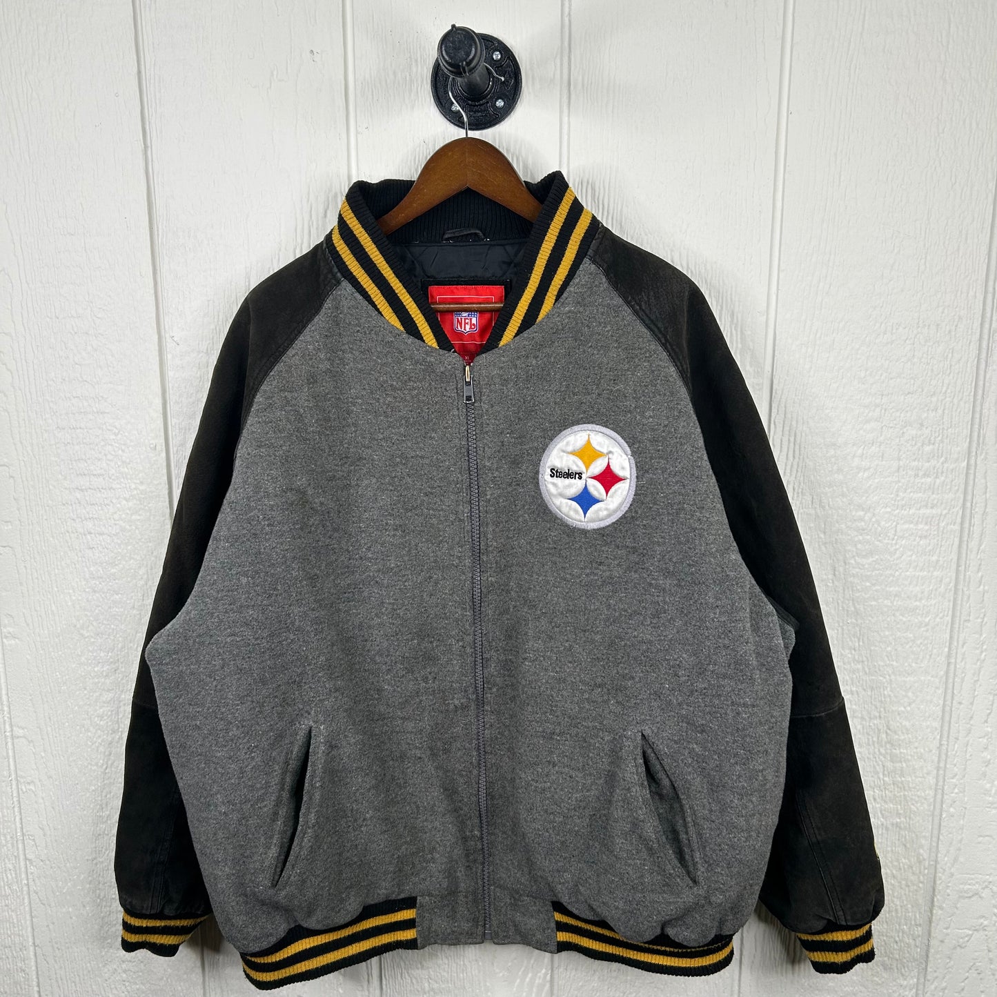 Y2K Pittsburgh Steelers NFL Zip-Up Wool Bomber Jacket (XL)